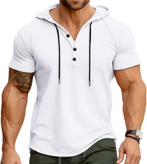 Mens Hoodies T-Shirts Fashion Short Sleeve Sweatshirts Athletic Lightweight Pullover Casual Solid Color Summer Blouse