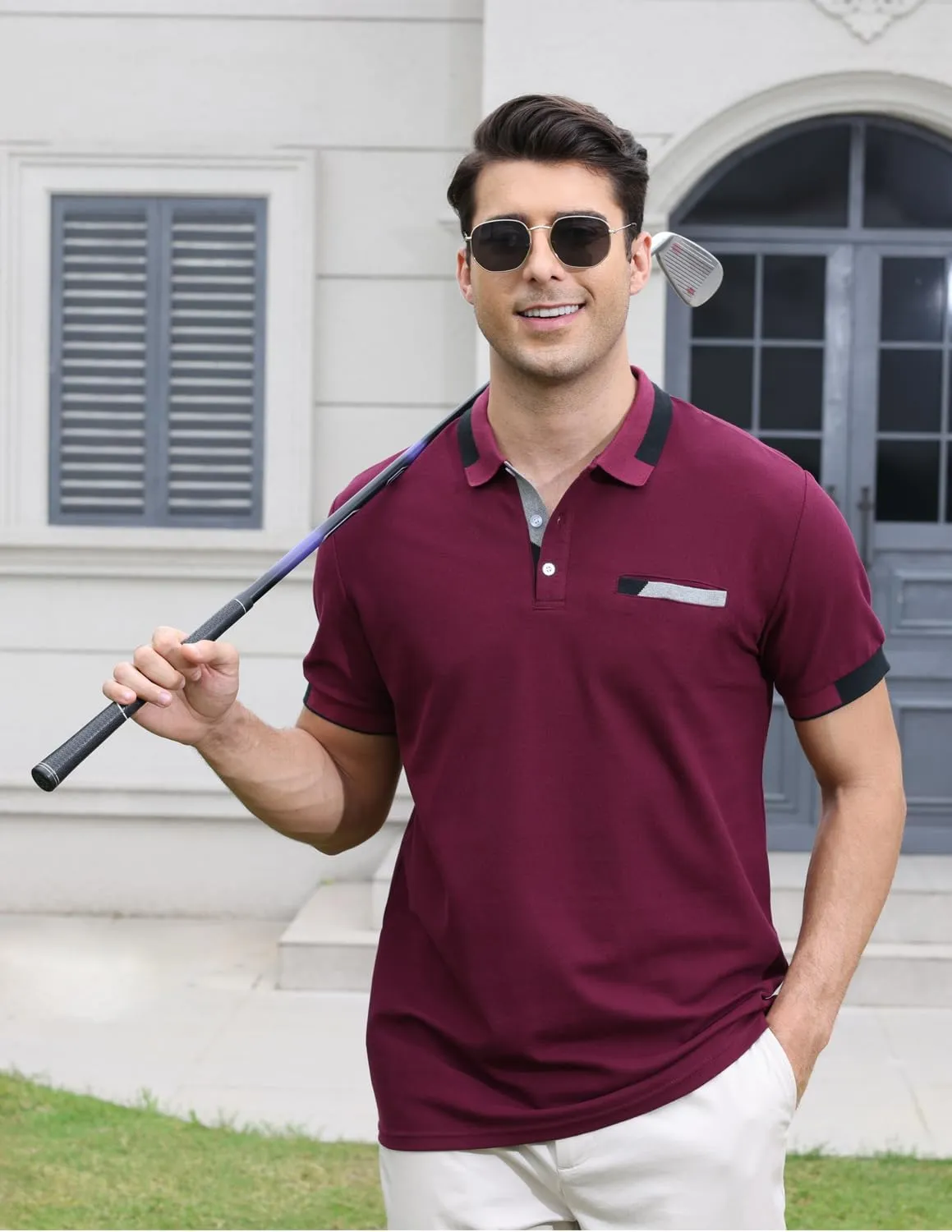 Mens Polo Shirts Short Sleeve Regular-Fit Quick-Dry Golf Polo Shirt Casual T Shirts Collared Shirts Short Sleeve