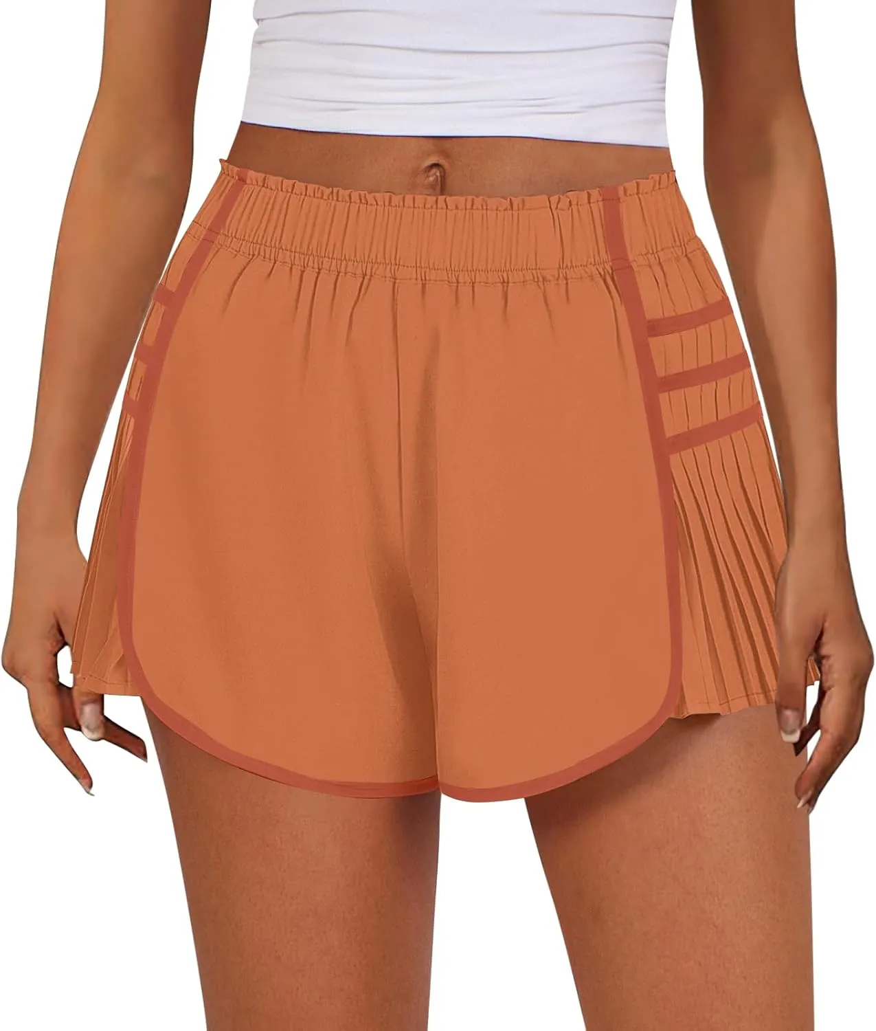 midelxp Women's Athletic Shorts High Waisted Contrast Color Quick Dry Running Shorts Comfy Loose Flowy Pleated Tennis Shorts