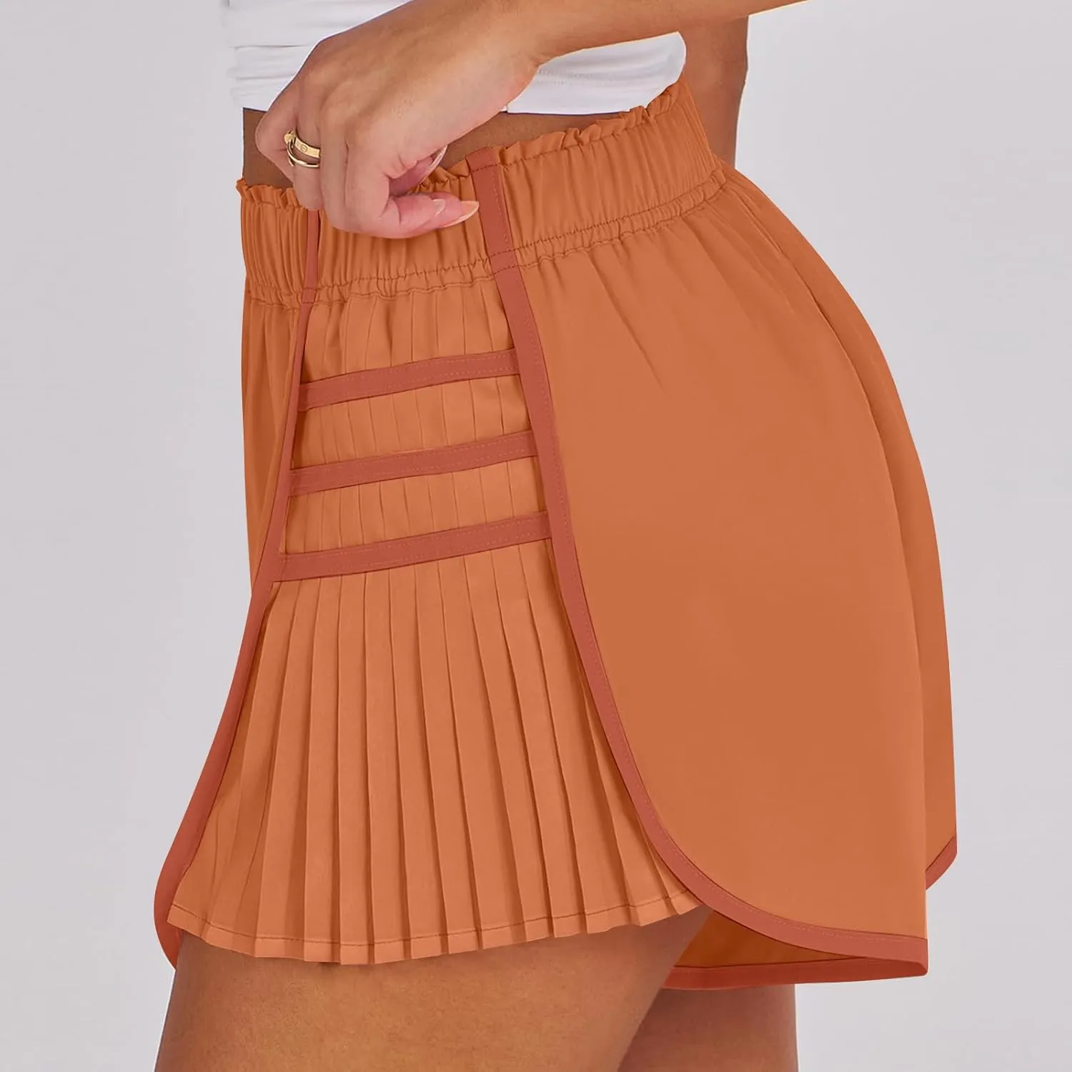 midelxp Women's Athletic Shorts High Waisted Contrast Color Quick Dry Running Shorts Comfy Loose Flowy Pleated Tennis Shorts