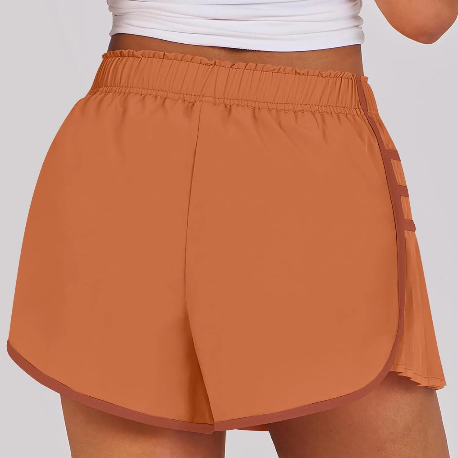 midelxp Women's Athletic Shorts High Waisted Contrast Color Quick Dry Running Shorts Comfy Loose Flowy Pleated Tennis Shorts