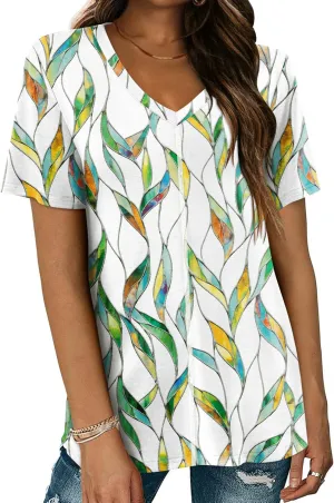 MIHOLL Womens T Shirts V Neck Short Sleeve 2025 Summer Tops Casual Loose T-Shirt