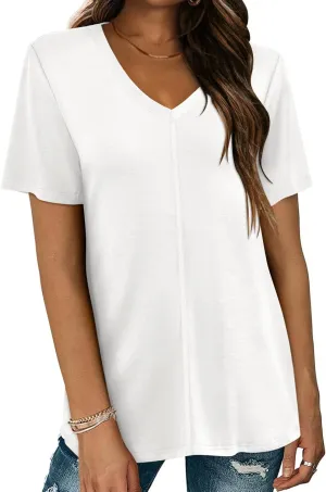 MIHOLL Womens T Shirts V Neck Short Sleeve 2025 Summer Tops Casual Loose T-Shirt