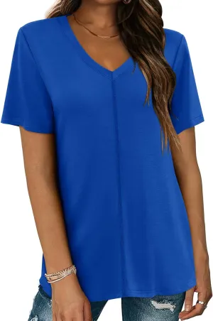 MIHOLL Womens T Shirts V Neck Short Sleeve 2025 Summer Tops Casual Loose T-Shirt