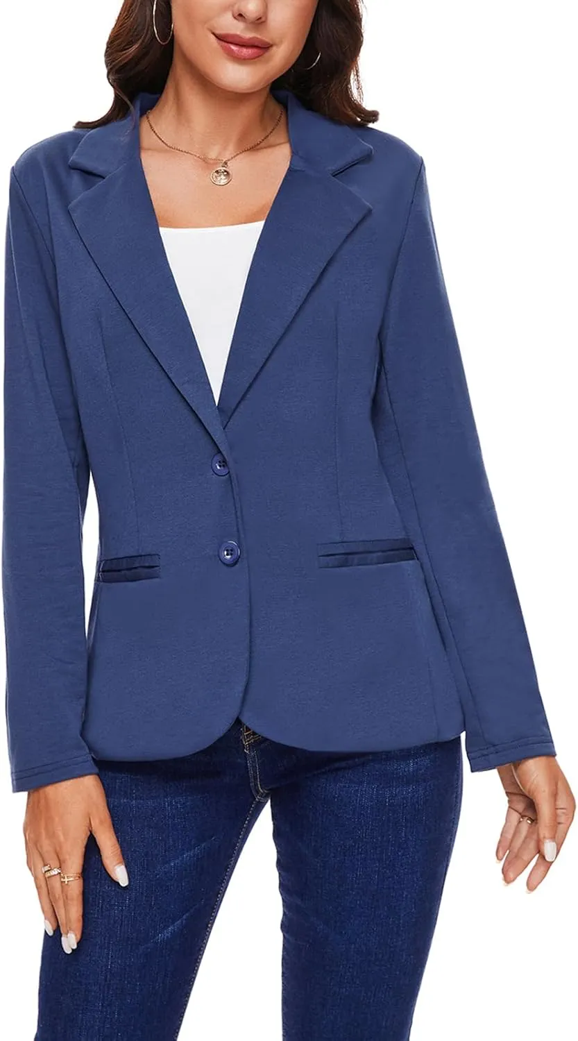 MINTLIMIT Women Long Sleeve Blazer Button Front Work Casual Office Lapel Suit Jacket Lightweight Knit Blazers with Pockets
