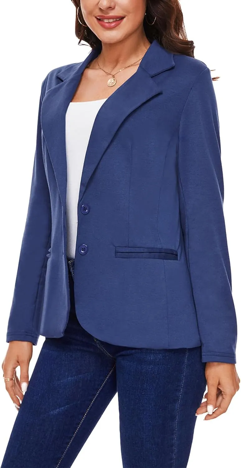 MINTLIMIT Women Long Sleeve Blazer Button Front Work Casual Office Lapel Suit Jacket Lightweight Knit Blazers with Pockets