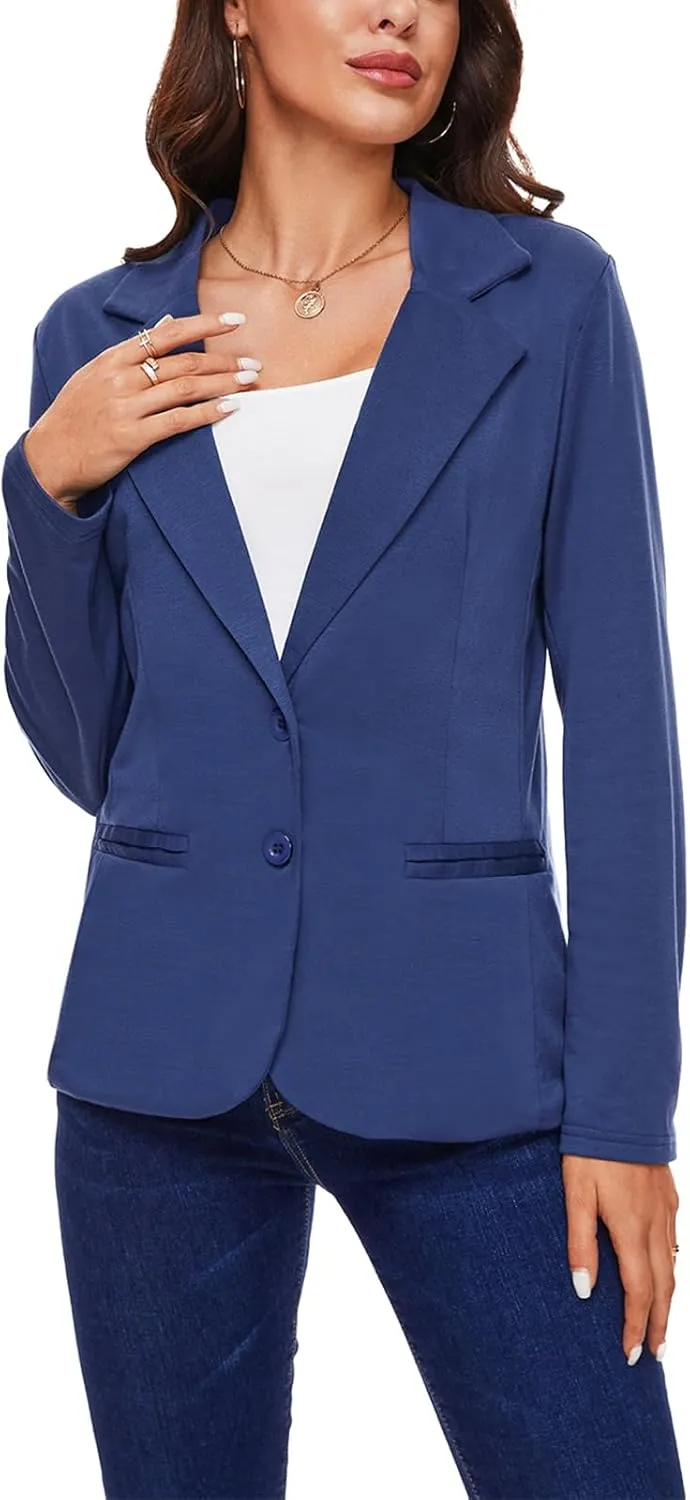 MINTLIMIT Women Long Sleeve Blazer Button Front Work Casual Office Lapel Suit Jacket Lightweight Knit Blazers with Pockets