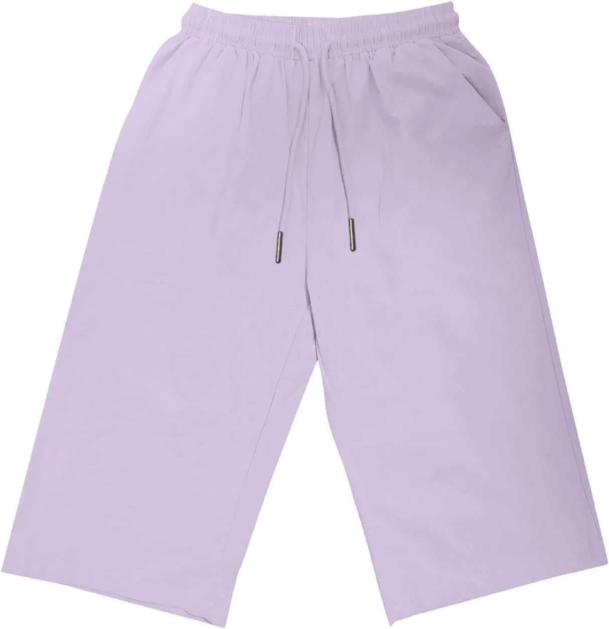 Pedal Pushers for Women Knee Length Elastic Waist Drawstring Linen Capris Pants Lightweight Summer Short