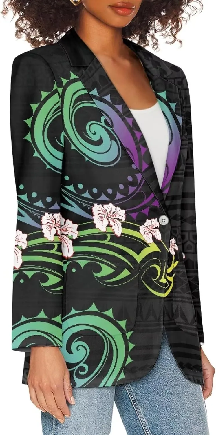 Polynesian Puletasi Samoan Traditional Loose Fit Work Blazers Plus Size Casual Suit Jacket for Women Blazers