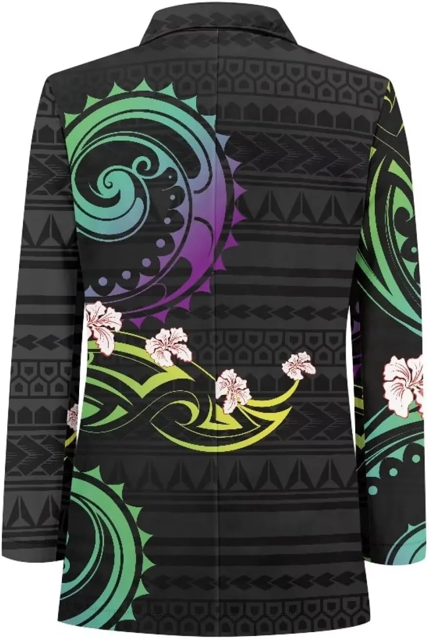 Polynesian Puletasi Samoan Traditional Loose Fit Work Blazers Plus Size Casual Suit Jacket for Women Blazers