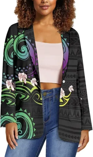 Polynesian Puletasi Samoan Traditional Loose Fit Work Blazers Plus Size Casual Suit Jacket for Women Blazers