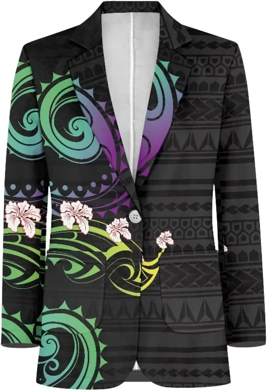 Polynesian Puletasi Samoan Traditional Loose Fit Work Blazers Plus Size Casual Suit Jacket for Women Blazers