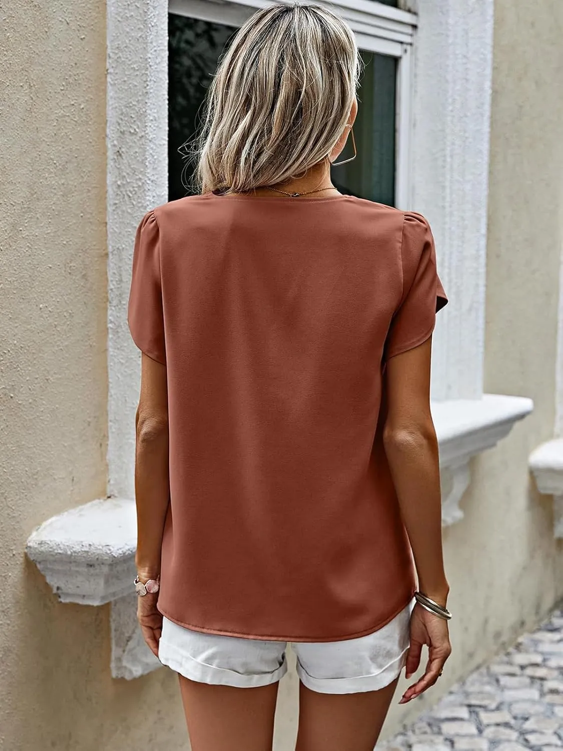 PRETTYGARDEN Short Sleeve Tops for Women 2025 Summer Spring Western Chiffon Blouses Dressy Casual Work Pearl Shirts