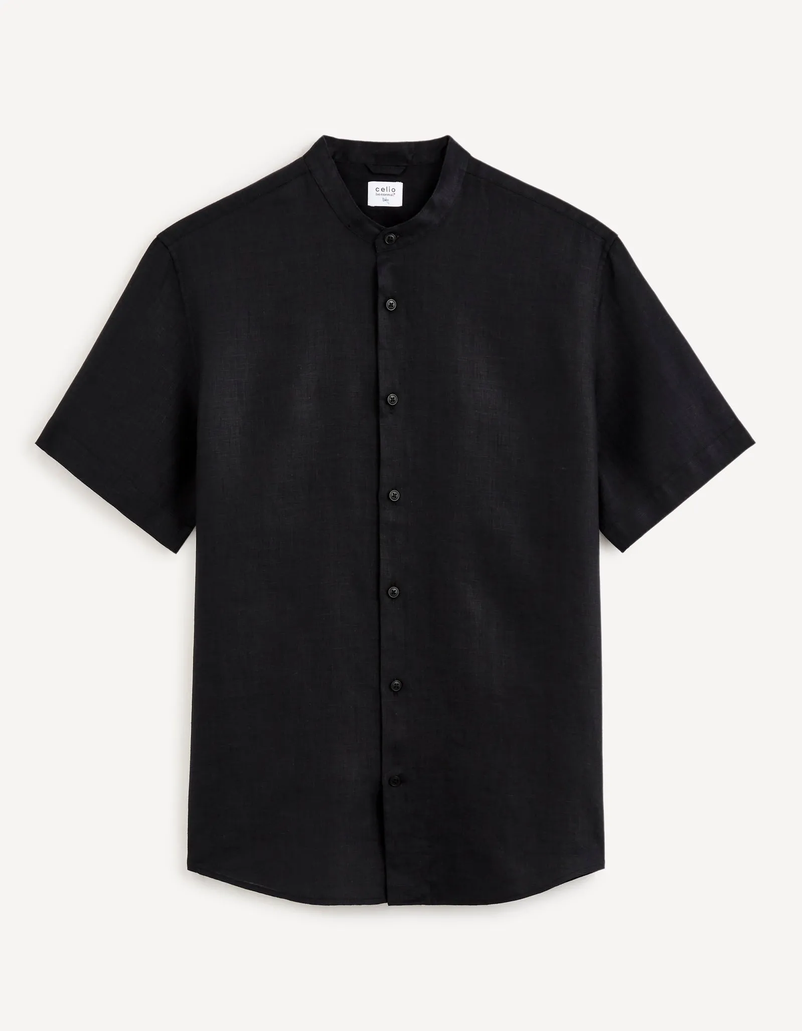 Regular shirt with mandarin collar, 100% linen