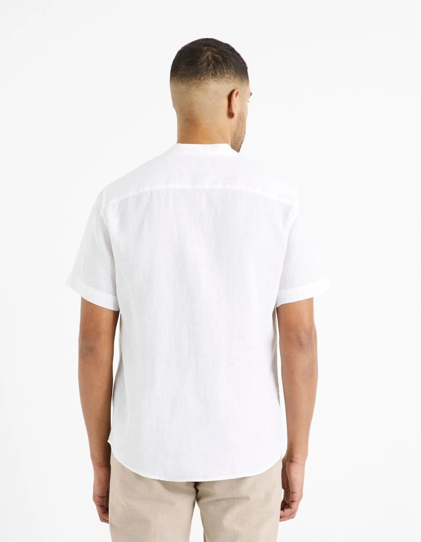 Regular shirt with mandarin collar, 100% linen