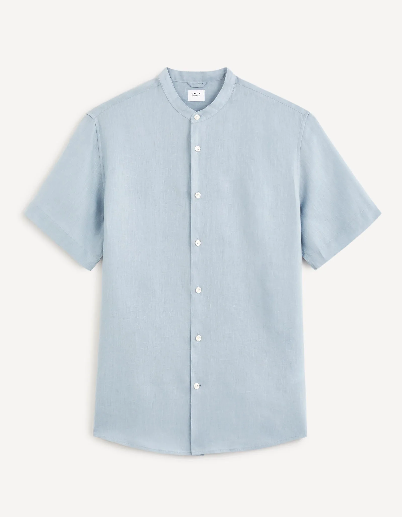 Regular shirt with mandarin collar, 100% linen