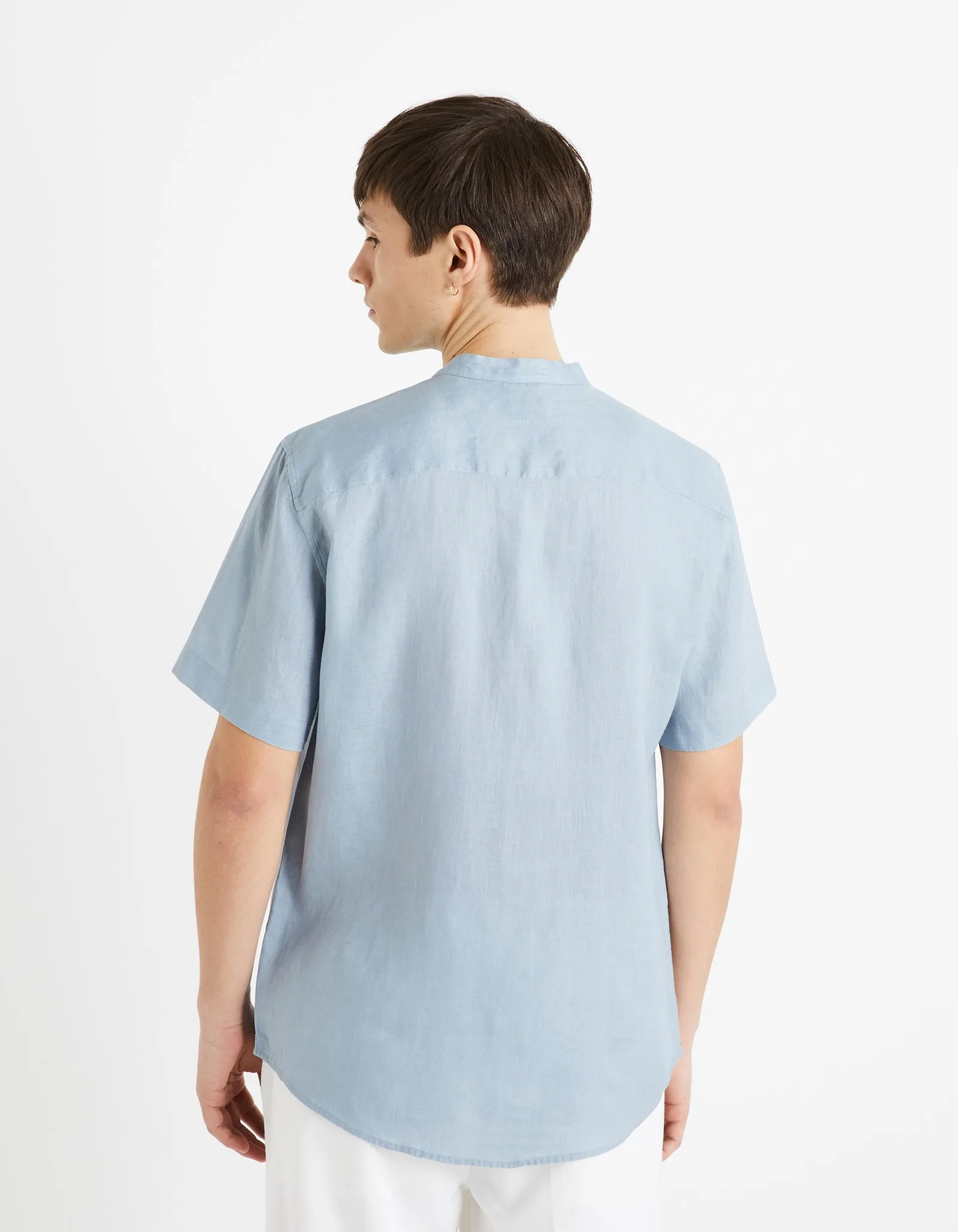 Regular shirt with mandarin collar, 100% linen