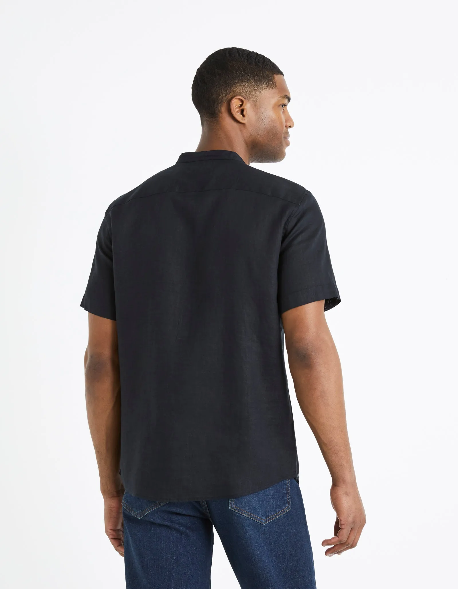 Regular shirt with mandarin collar, 100% linen