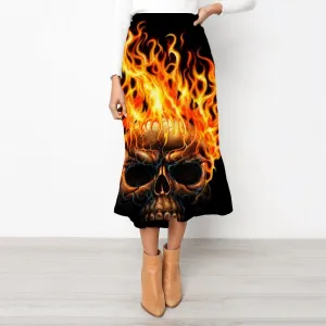 Skull Skirts Women Punk School skirt Flame Rock Frauen Skull High waist skirts