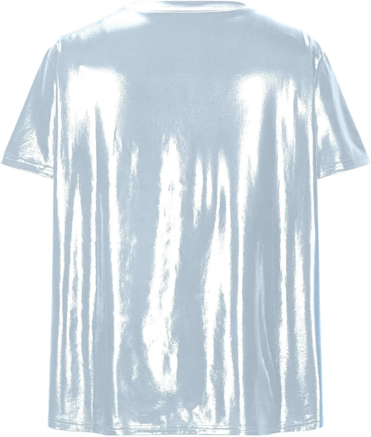 Summer T Shirts for Women Metallic Shiny Top Shiny Glitter Shirt Casual Round Neck Holographic Party Disco Club Tees