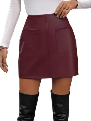 SweatyRocks Women's PU Leather Short Skirts High Waist A Line Mini Skirts with Pocket