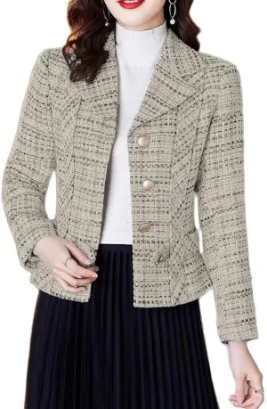 Tweed Plaid Blazers Jackets for Women Cropped Lapel Open Front 2023 New Fall Winter Fashion Work Office Outfit