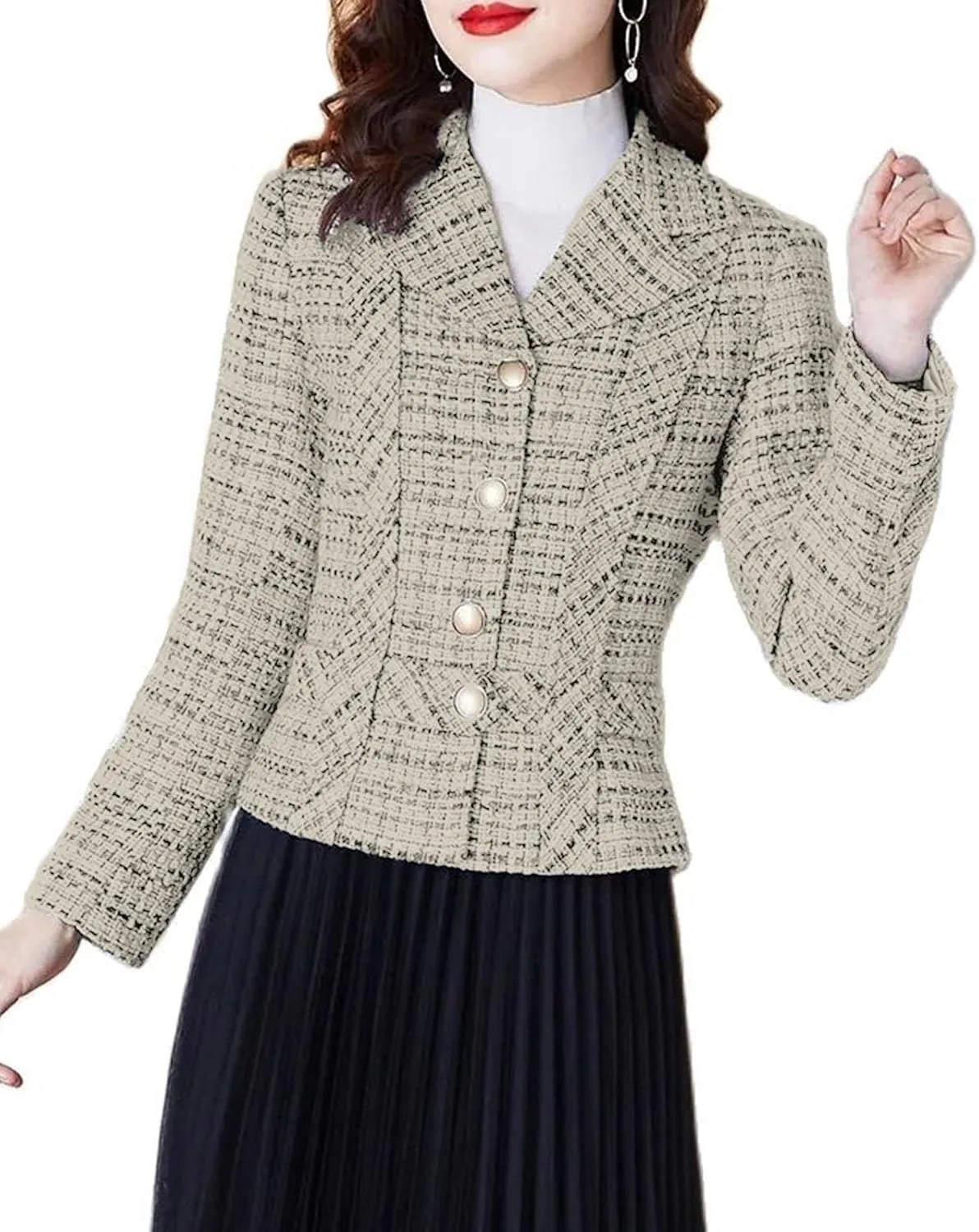 Tweed Plaid Blazers Jackets for Women Cropped Lapel Open Front 2023 New Fall Winter Fashion Work Office Outfit