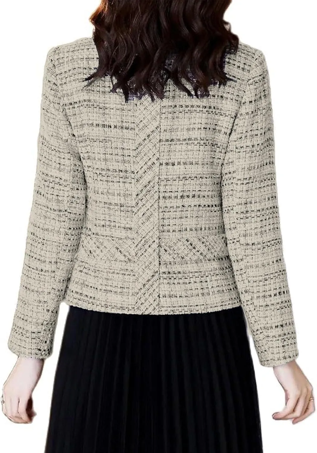 Tweed Plaid Blazers Jackets for Women Cropped Lapel Open Front 2023 New Fall Winter Fashion Work Office Outfit