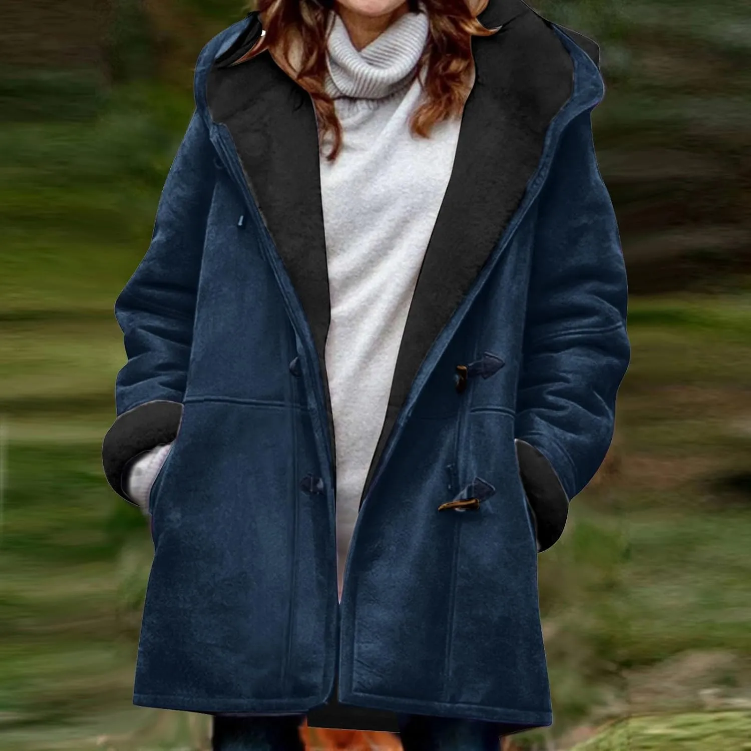 Winter Jackets for Women Sherpa Lined Jacket Women Duffle Toggle Coat Hooded Fleece Jacket Loose Fit Warm Coats