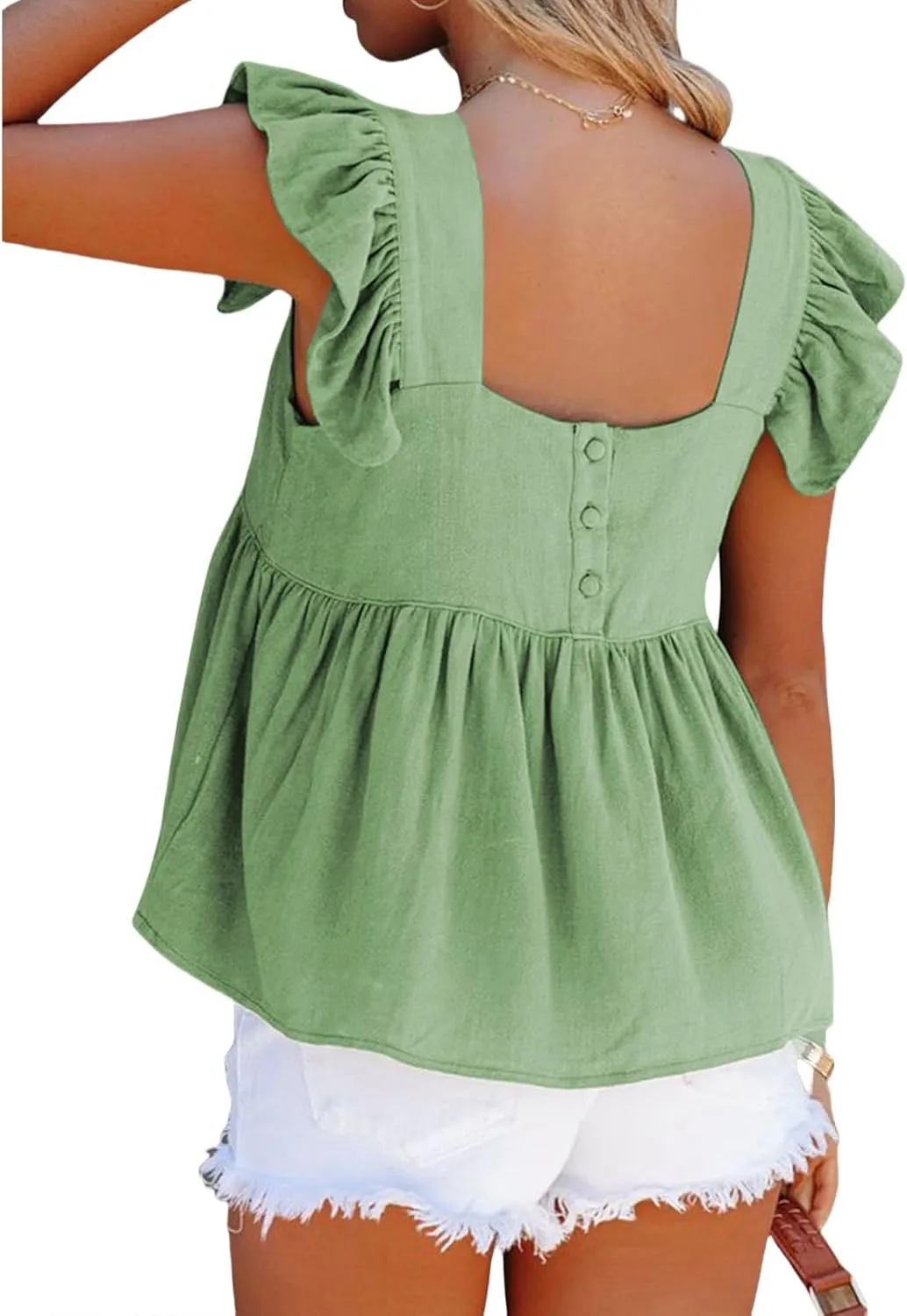 Women's Casual Summer Square Neck Tank Tops Ruffle Strap Sleeveless Peplum Blouse Chiffon Top Shirts