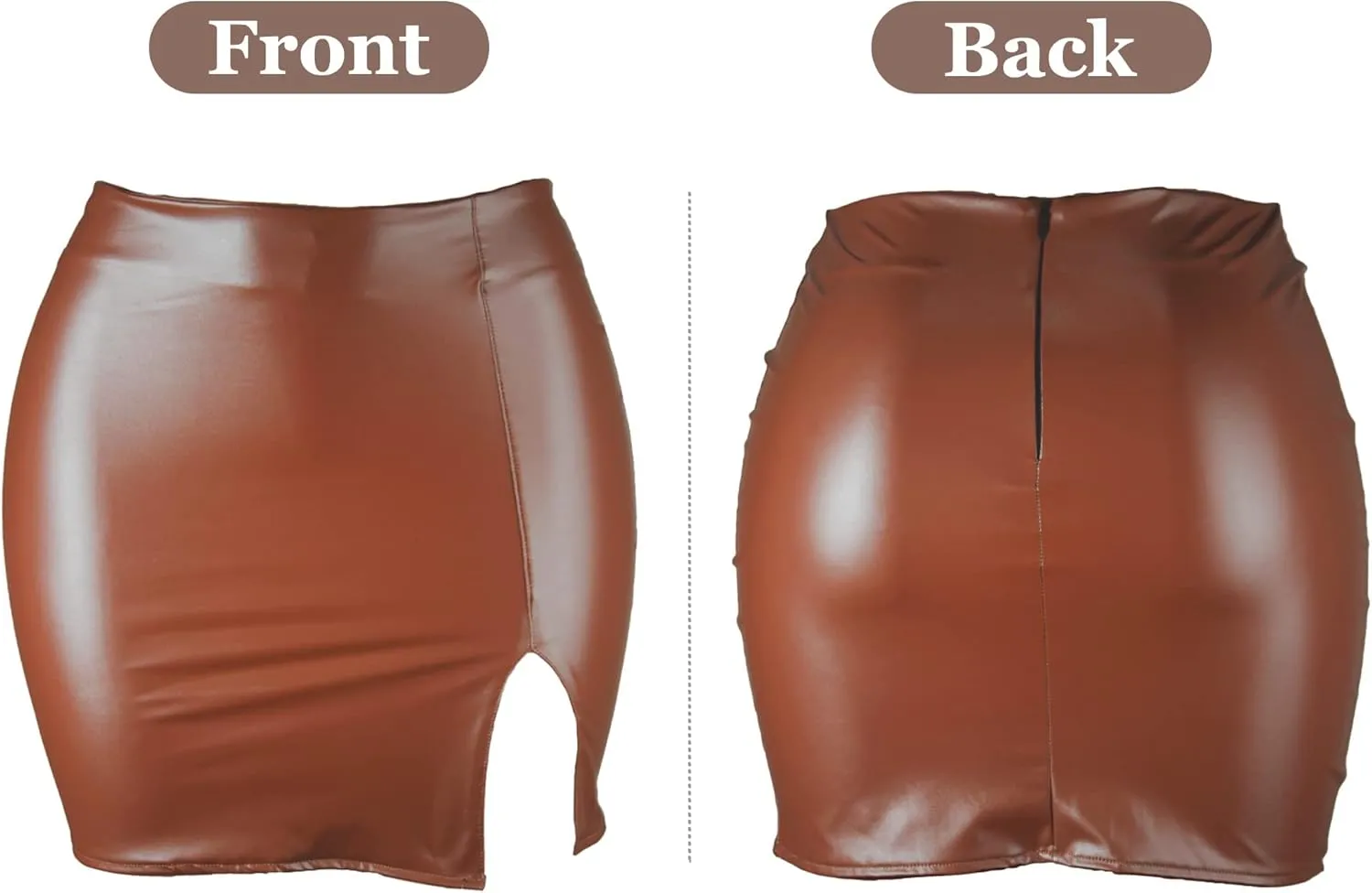 Womens High Waist Short Skirts Pu Leather Bodycon Mini Skirts Sexy Split Hem Mini Pencil Skirts for Club
