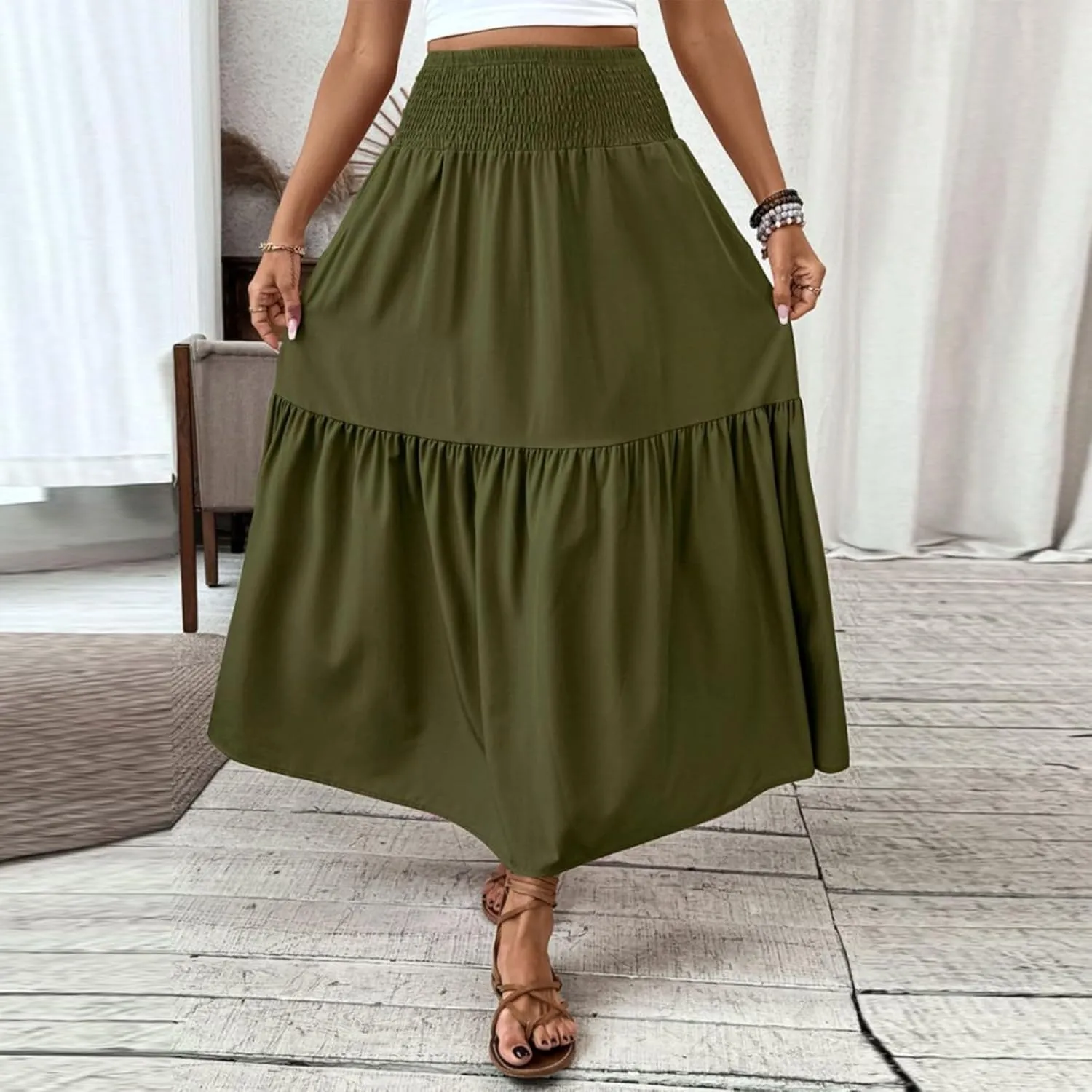 Women's Skirts Bohemian Long Skirts Flowy High Waist A Line Maxi Skirts Summer Pleated, S-XL