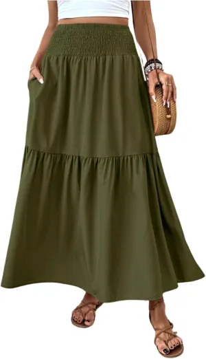 Women's Skirts Bohemian Long Skirts Flowy High Waist A Line Maxi Skirts Summer Pleated, S-XL