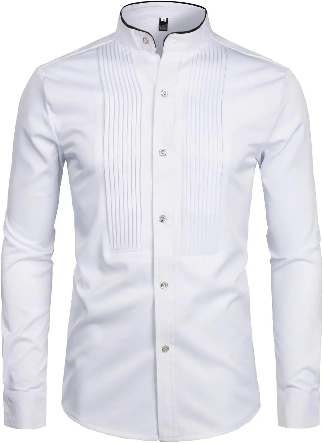 ZEROYAA Mens Slim Fit Long Sleeve Tuxedo Dress Shirts/Prom Performing Shirts