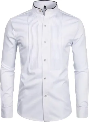 ZEROYAA Mens Slim Fit Long Sleeve Tuxedo Dress Shirts/Prom Performing Shirts